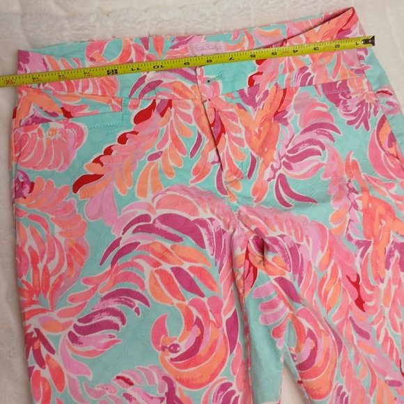 Lilly Pulitzer Size 8 Tropical Print Pants Pink Blue Straight Leg Pants - Picture 3 of 11